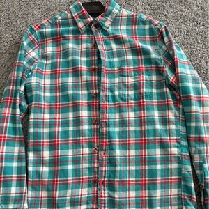 J Crew Green and Orange Flannel Button-Up Shirt